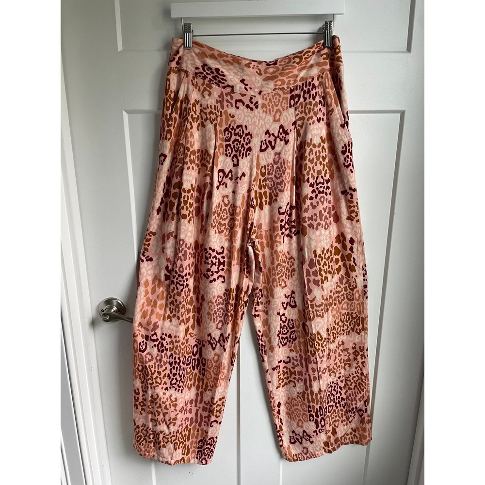 Carolina K Pink Leopard Wide Leg Palazzo Pants Size S‎ Resort Flowy Boho Luxury